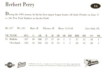 1996 Best Buffalo Bisons #16 Herbert Perry Back