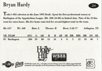 1996 Best Burlington Indians #20 Bryan Hardy Back