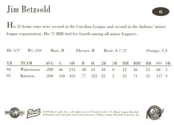 1996 Best Canton-Akron Indians #6 Jim Betzsold Back