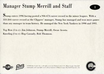 1996 Best Columbus Clippers #1 Stump Merrill / Jimmy Johnson / Oscar Acosta / Hop Cassady / Rob Thomson Back