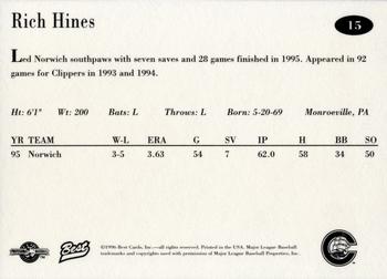 1996 Best Columbus Clippers #15 Rich Hines Back