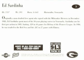 1996 Best Delmarva Shorebirds #3 Ed Sardinha Back
