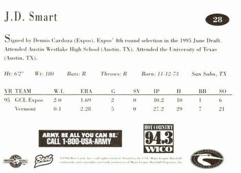 1996 Best Delmarva Shorebirds #28 J.D. Smart Back
