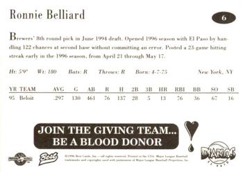 1996 Best El Paso Diablos #6 Ronnie Belliard Back