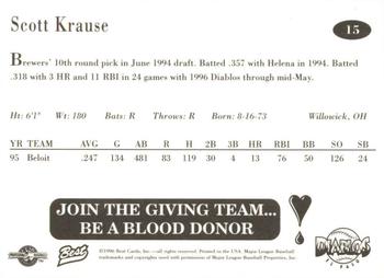 1996 Best El Paso Diablos #15 Scott Krause Back