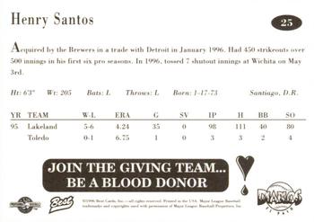 1996 Best El Paso Diablos #25 Henry Santos Back