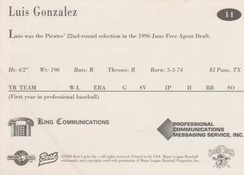 1996 Best Erie SeaWolves #11 Luis Gonzalez Back