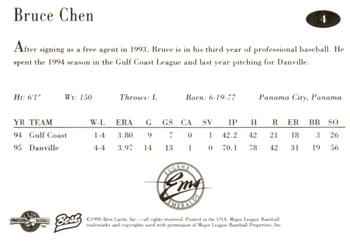 1996 Best Eugene Emeralds #4 Bruce Chen Back