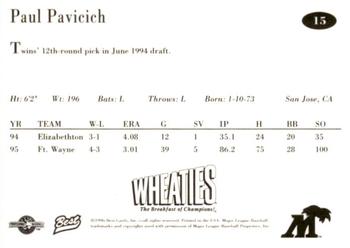 1996 Best Fort Myers Miracle #15 Paul Pavicich Back