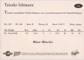 1996 Best Great Falls Dodgers #16 Taisuke Ishimaru Back