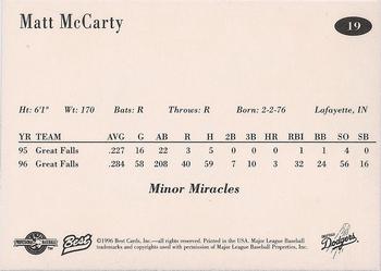 1996 Best Great Falls Dodgers #19 Matt McCarty Back