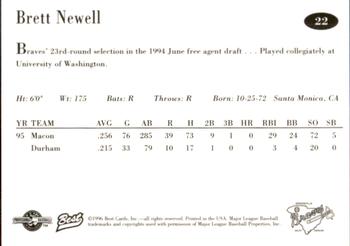 1996 Best Greenville Braves #22 Brett Newell Back
