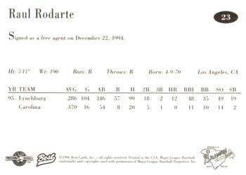 1996 Best Greenville Braves #23 Raul Rodarte Back