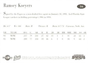 1996 Best Harrisburg Senators #16 Ramsey Koeyers Back