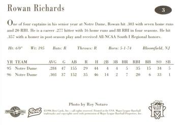 1996 Best Hudson Valley Renegades #3 Rowan Richards Back