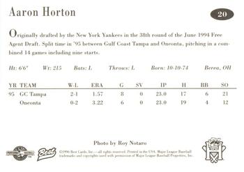 1996 Best Hudson Valley Renegades #20 Aaron Horton Back