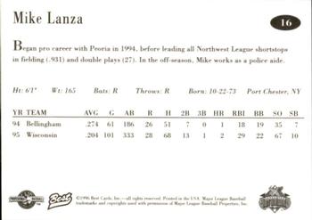 1996 Best Lancaster JetHawks #16 Mike Lanza Back