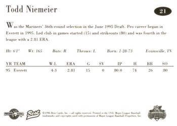 1996 Best Lancaster JetHawks #21 Todd Niemeier Back