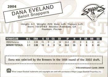 2004 Grandstand Midwest League Top Prospects #NNO Dana Eveland Back