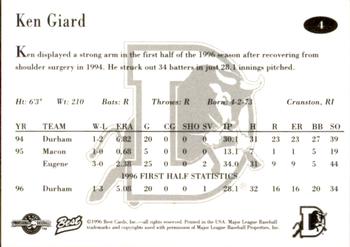 1996 Best Durham Bulls Brown #4 Ken Giard Back