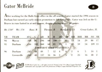 1996 Best Durham Bulls Brown #8 Gator McBride Back