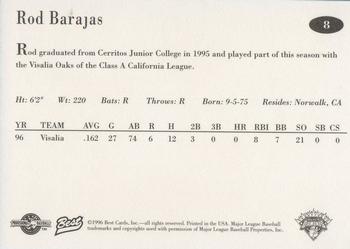 1996 Best Lethbridge Black Diamonds #8 Rod Barajas Back