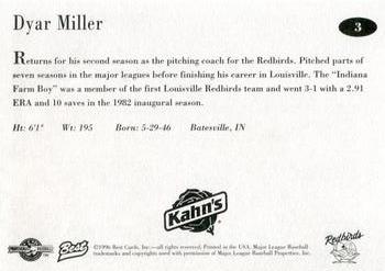 1996 Best Louisville Redbirds #3 Dyar Miller Back