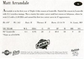 1996 Best Louisville Redbirds #6 Matt Arrandale Back