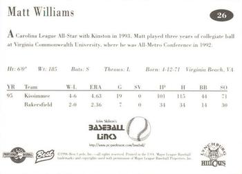 1996 Best Lynchburg Hillcats #26 Matt Williams Back