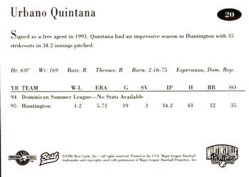 1996 Best Martinsville Phillies #20 Urbano Quintana Back