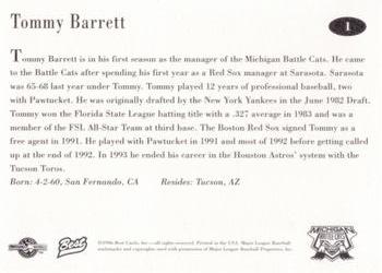 1996 Best Michigan Battle Cats #1 Tommy Barrett Back