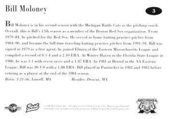 1996 Best Michigan Battle Cats #3 Bill Moloney Back