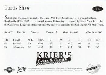 1996 Best Modesto A's #14 Curtis Shaw Back