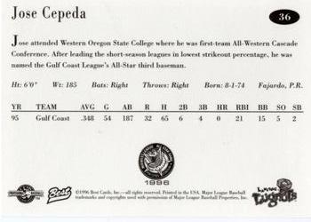 1996 Best Midwest League All-Stars #36 Jose Cepeda Back