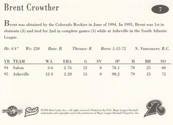 1996 Best New Haven Ravens #7 Brent Crowther Back