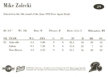 1996 Best New Haven Ravens #29 Mike Zolecki Back