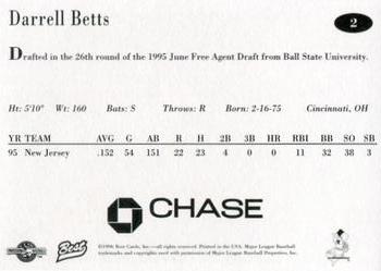 1996 Best New Jersey Cardinals #2 Darrell Betts Back