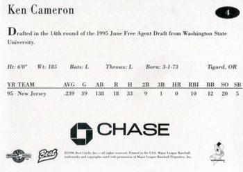 1996 Best New Jersey Cardinals #4 Ken Cameron Back