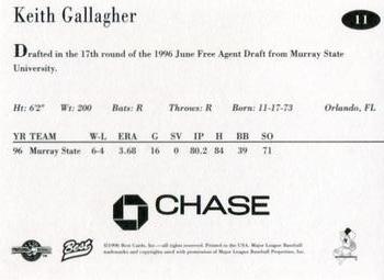 1996 Best New Jersey Cardinals #11 Keith Gallagher Back