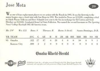 1996 Best Omaha Royals #20 Jose Mota Back