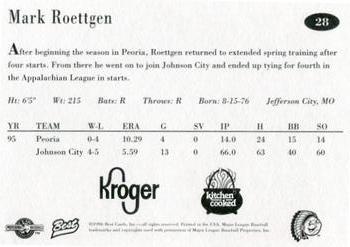 1996 Best Peoria Chiefs #28 Mark Roettgen Back