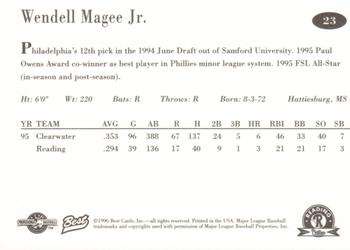 1996 Best Reading Phillies #23 Wendell Magee Jr. Back