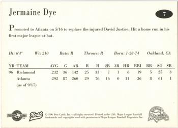1996 Best Richmond Braves Update #7 Jermaine Dye Back