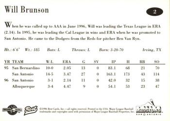 1996 Best San Antonio Missions #2 Will Brunson Back