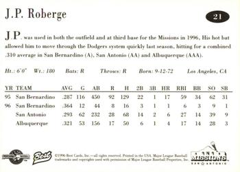 1996 Best San Antonio Missions #21 J.P. Roberge Back