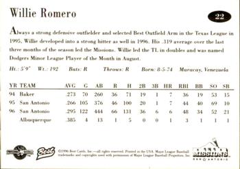 1996 Best San Antonio Missions #22 Willie Romero Back