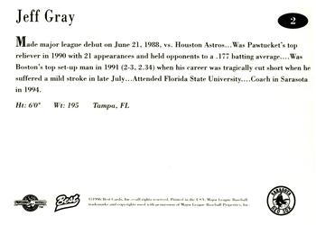 1996 Best Sarasota Red Sox #2 Jeff Gray Back