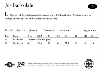 1996 Best Sarasota Red Sox #6 Joe Barksdale Back