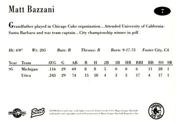 1996 Best Sarasota Red Sox #7 Matt Bazzani Back