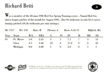 1996 Best Sarasota Red Sox #8 Richard Betti Back